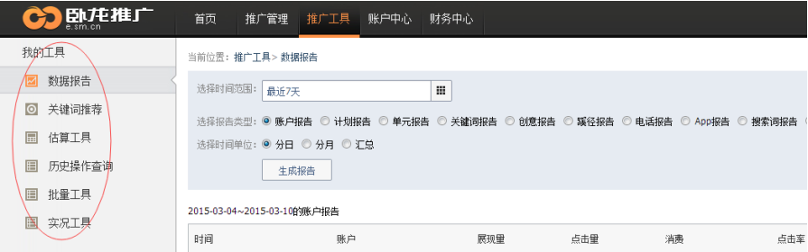 神馬推廣后臺之推廣工具頁面