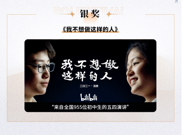 B站從激烈的評審競爭中脫穎而出，獲得1金1銀1銅3項提名，共計6項大獎