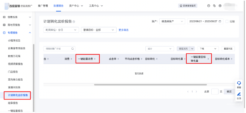 計劃轉化出價報告新增字段