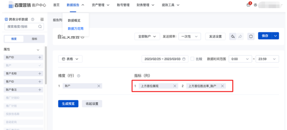 客戶中心-數據萬花筒-上方首位展現、上方首位勝出率