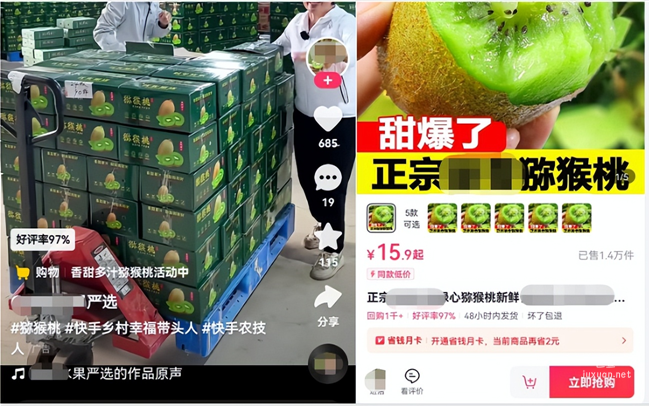 獼猴桃商家在快手的信息流廣告