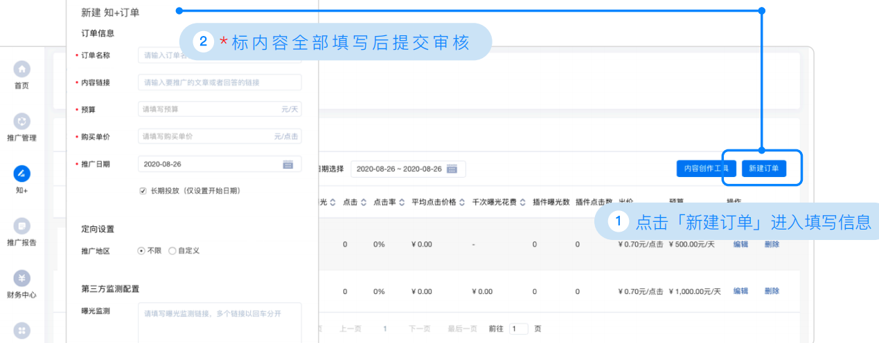 知乎廣告創建知+訂單