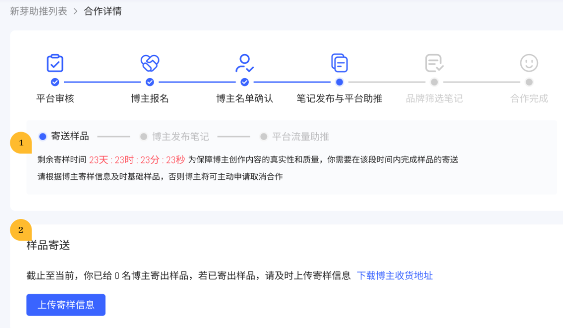 小紅書廣告上傳寄樣信息
